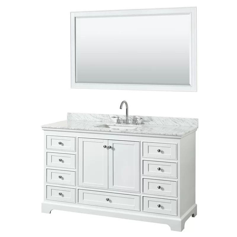 Deborah 60'' White Single Bathroom Vanity with Marble Top and Mirror