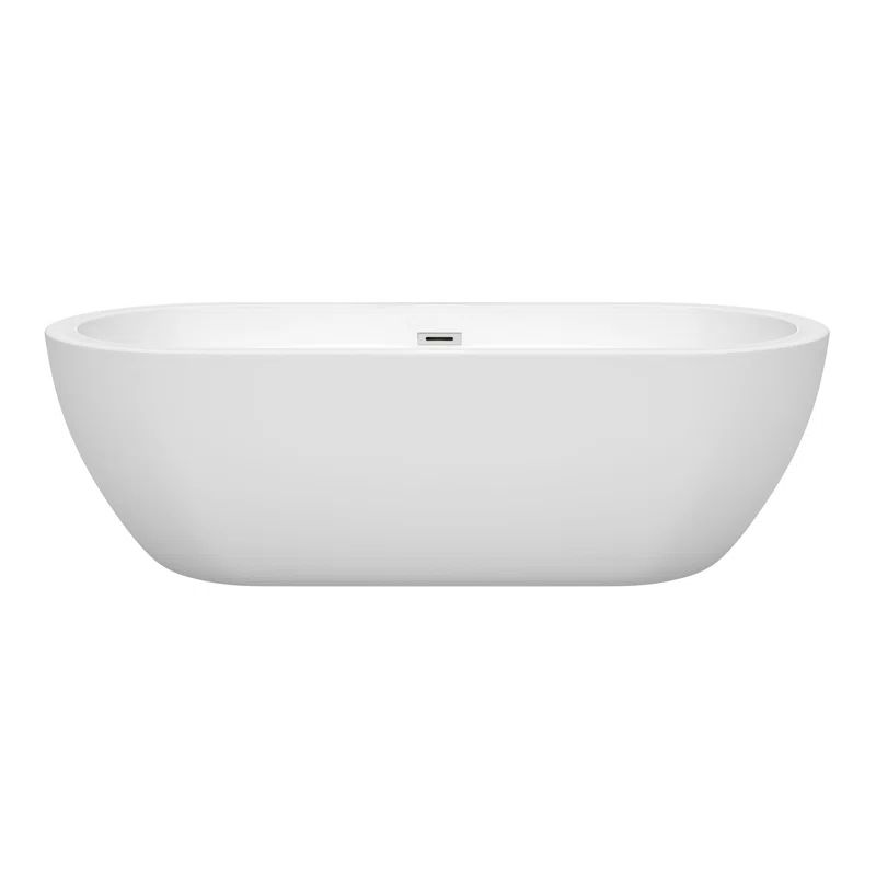 White Acrylic Freestanding Soaking Tub with Polished Chrome Trim