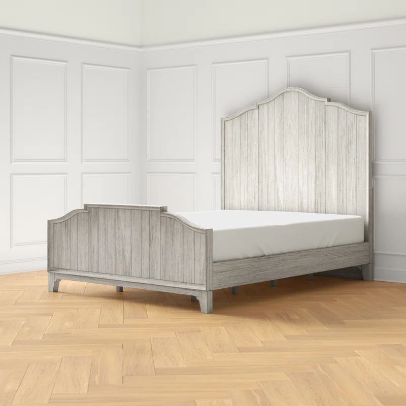 Cottage Charm Antique White King Panel Bed with Pine Frame