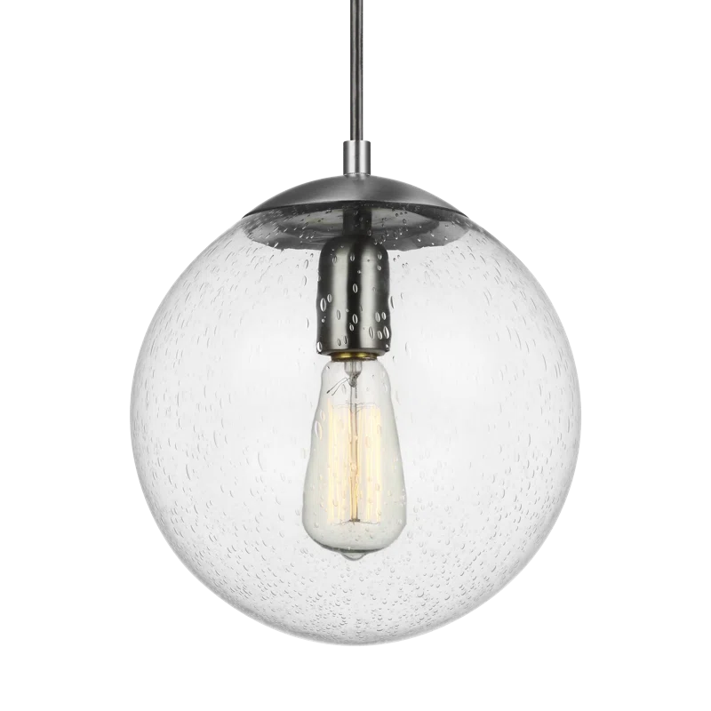 Leo Satin Aluminum Globe Pendant with Clear Seeded Glass