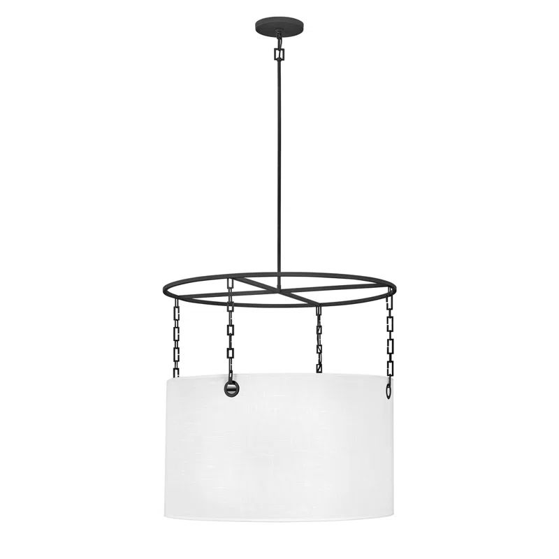 Tribeca Modern 30'' Black Drum Pendant Chandelier with White Shade