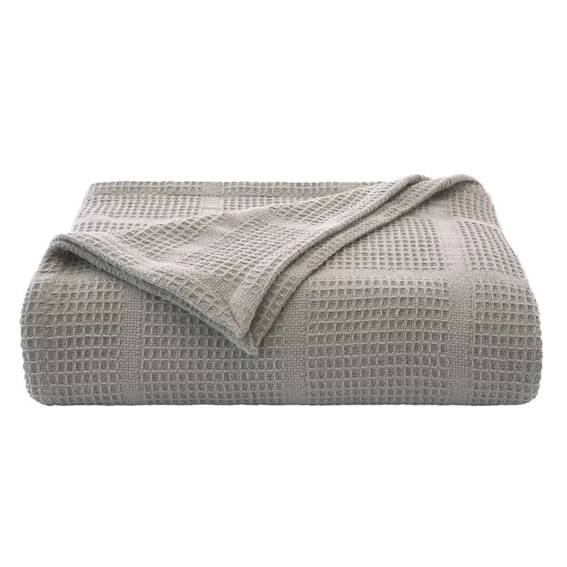 Cozy Waffle Weave Twin Cotton Blanket in Gray