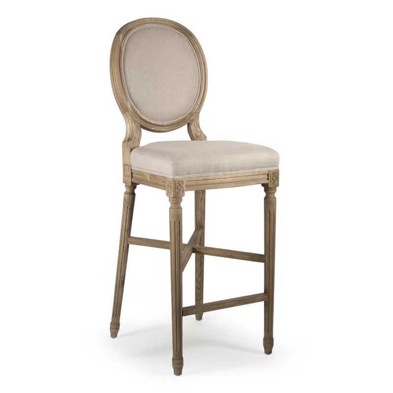 Natural Linen and Oak 29.5" Medallion Bar Stool