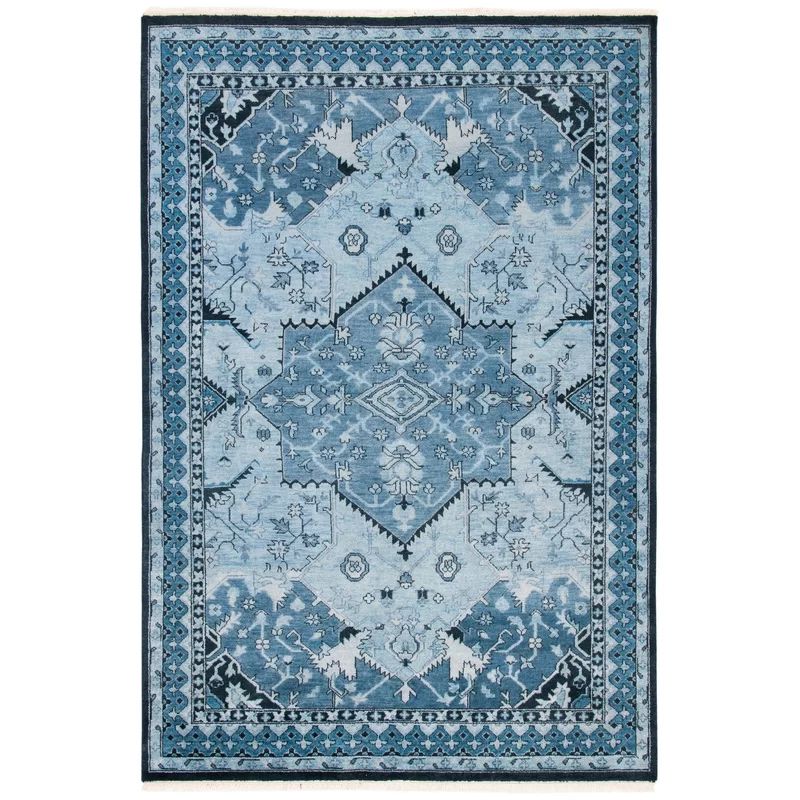 Ink Blue Hand-Knotted Wool 6' x 9' Area Rug