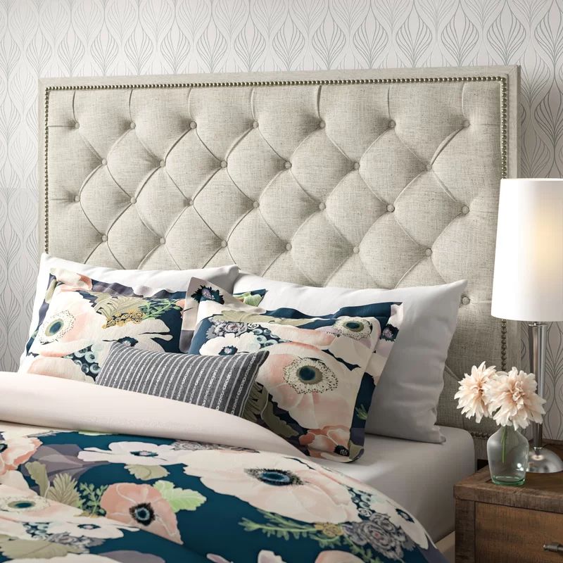 Sophisticated Queen Tufted Upholstered Headboard with Nailhead Trim