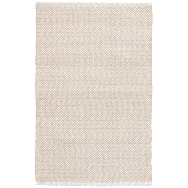 Linen White Hand-Knotted Herringbone Synthetic 6' x 9' Rug
