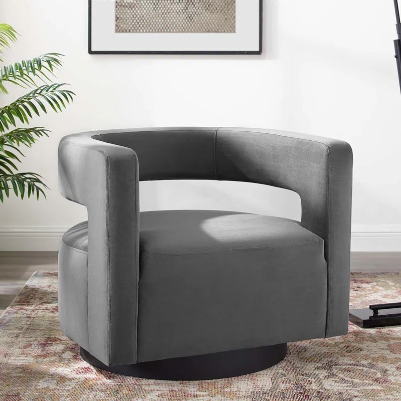 Gray Velvet Swivel Accent Chair with Cutaway Design