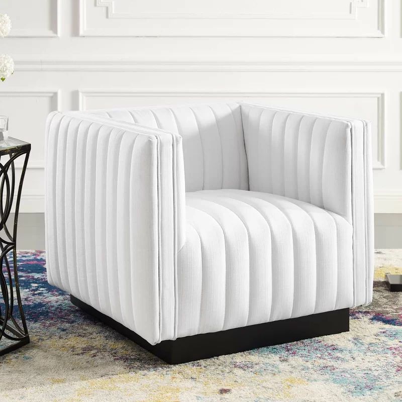 Elegant White Velvet Wood Base Accent Chair