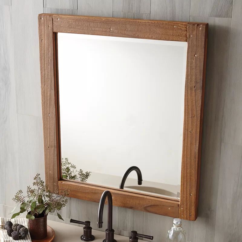 Chestnut Rectangular Wood Framed Bathroom Vanity Mirror