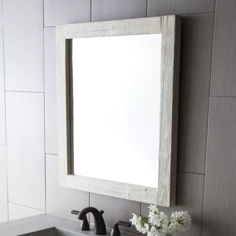 Heritage Whitewash 25'' Antique Wood Framed Rectangular Vanity Mirror