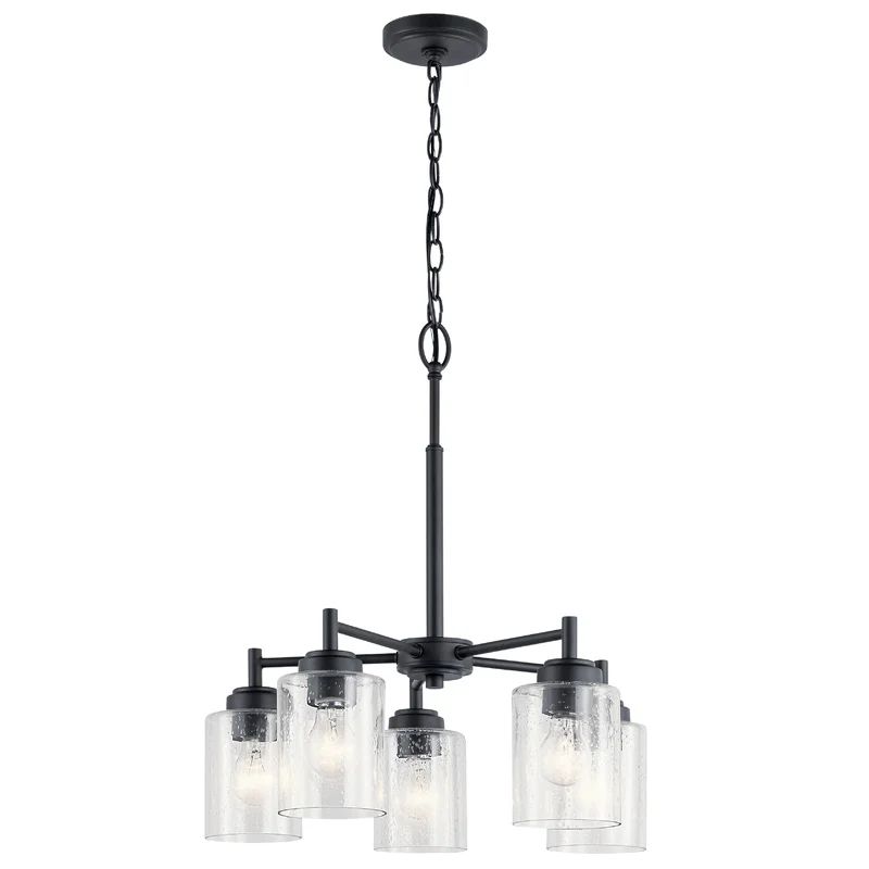 Transitional Black 5-Light Chandelier with Clear Seeded Glass