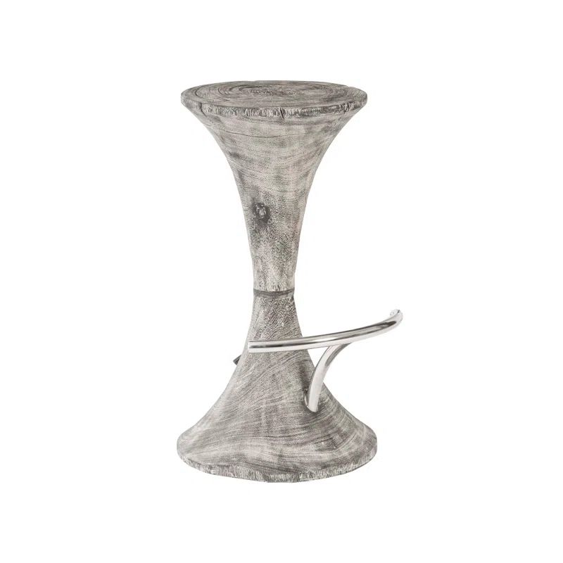 Gray Stone Chamcha Wood Bar Stool with Stainless Steel Foot Rest
