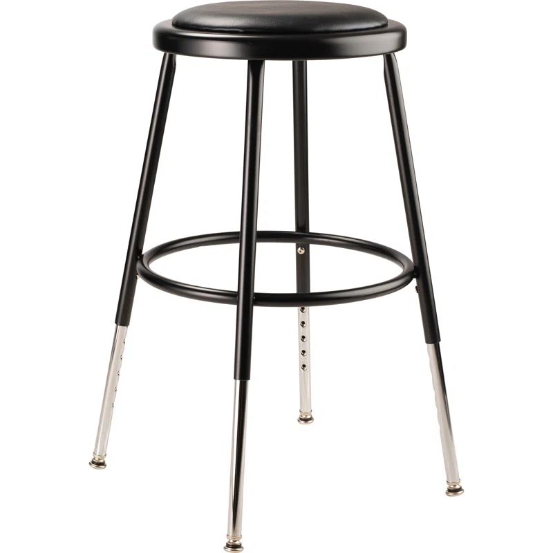 Adjustable Black Metal Laboratory Stool with Footrest