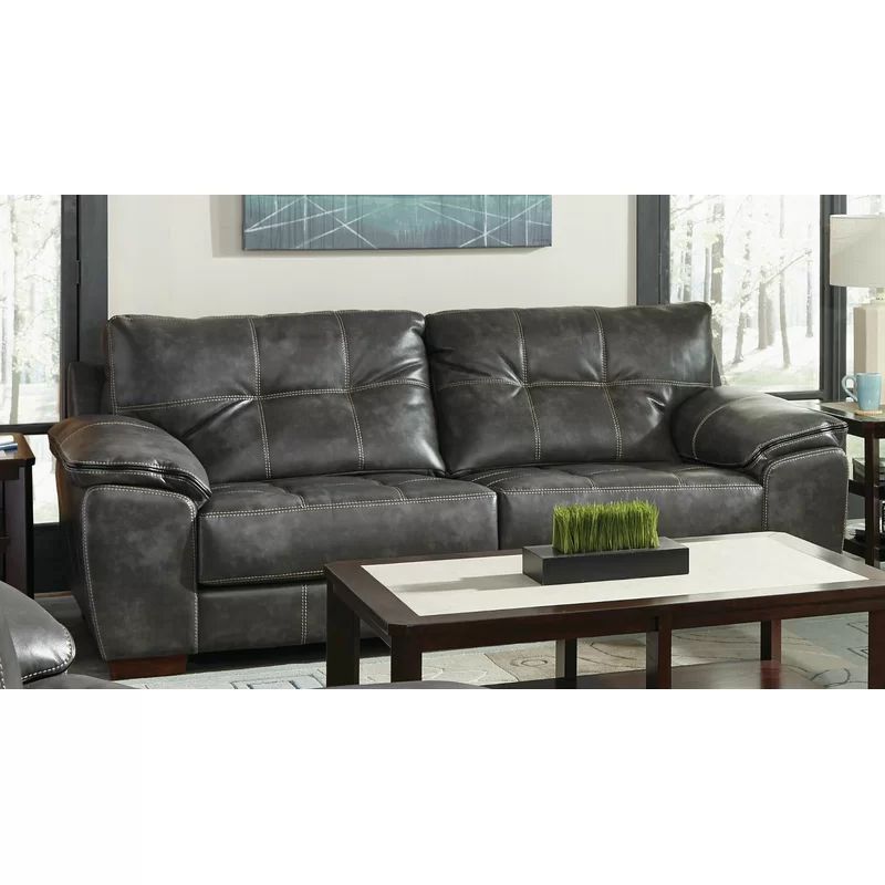 Peosta 97" Gray Faux Leather Traditional Sofa with Steel Frame