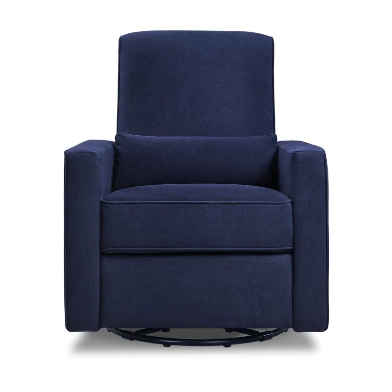 Navy Swivel Recliner with Plush Pop-Up Leg Rest and Metal Frame