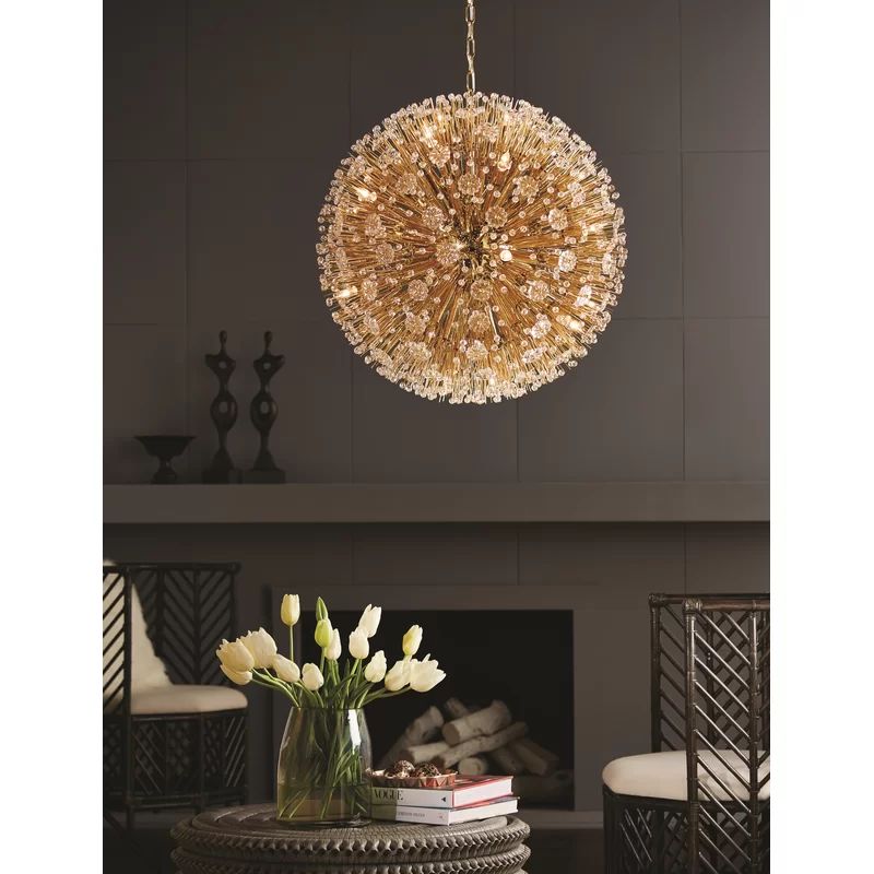 Lolita 16-Light Polished Brass and Crystal Flower Chandelier