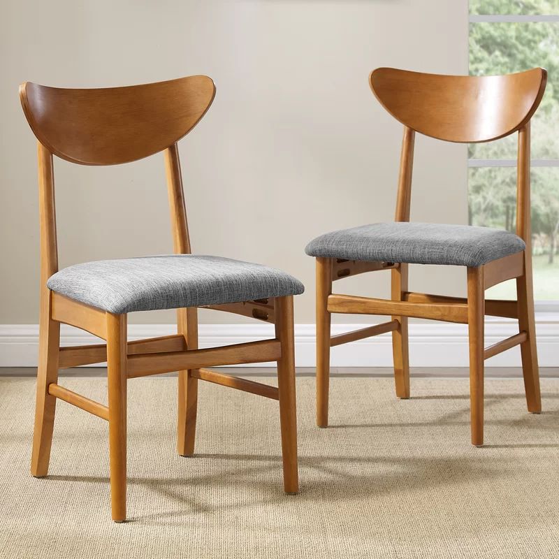 Set of 2 Acorn Wood Dining Chairs with Gray Upholstered Seat