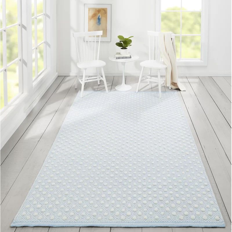 Langdon Handwoven Wool Rug in Sky Blue with Diamond Pattern