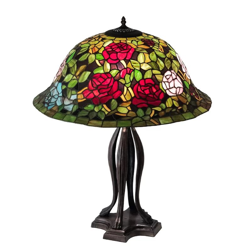 Romantic Rosebush 30" Stained Glass Table Lamp in Mahogany Bronze