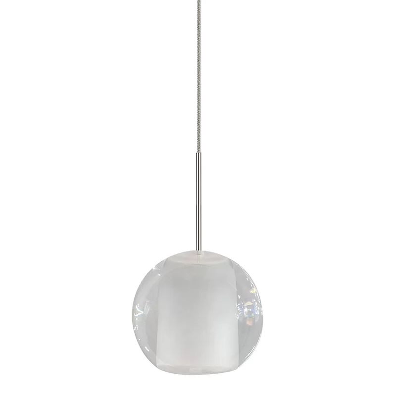 Elegant Frosted Glass Dome Pendant in Satin Nickel with LED Light