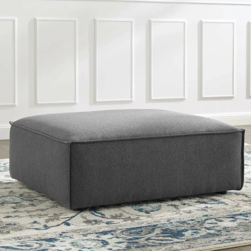 Charcoal Round Minimalist Fabric Ottoman, 41.5" x 35"