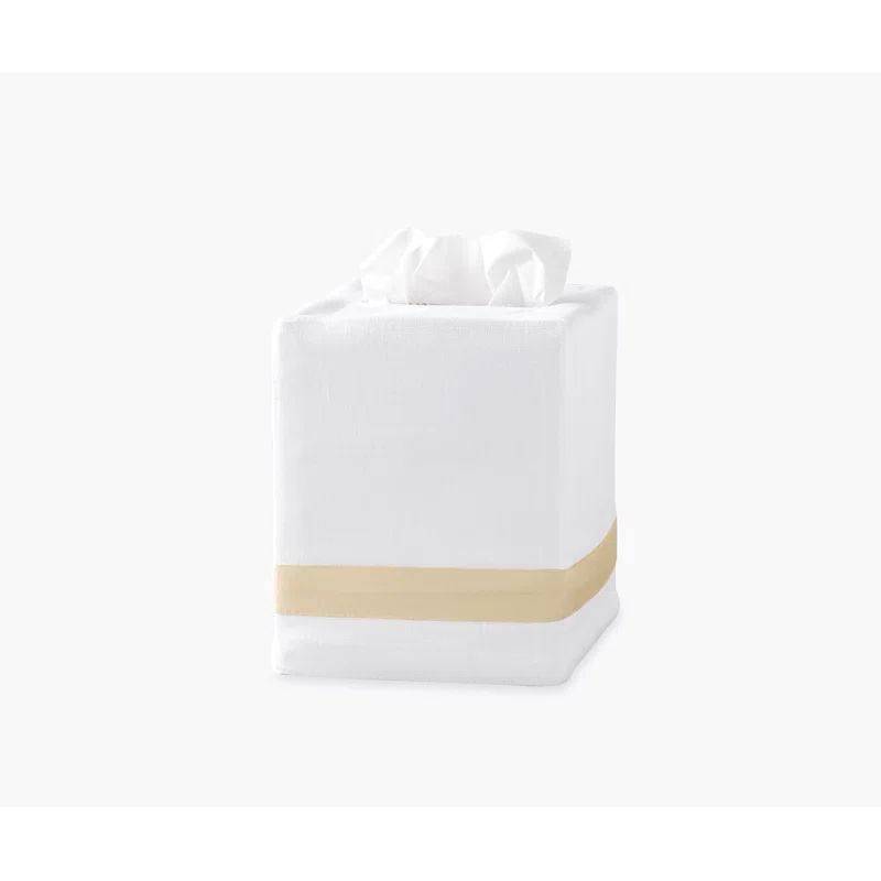 Champagne Linen Tissue Box Cover with Sateen Trim