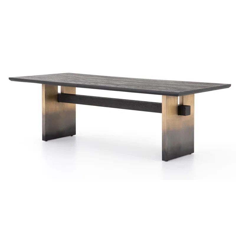 Brennan Rectangular Black Oak Dining Table with Ombre Brass Base
