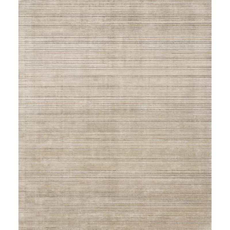 Handmade Oatmeal Stripe Wool-Viscose Blend Rectangular Rug