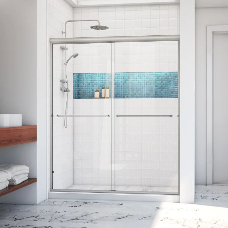 ESE 66" x 70" Brushed Nickel Clear Glass Bypass Shower Door