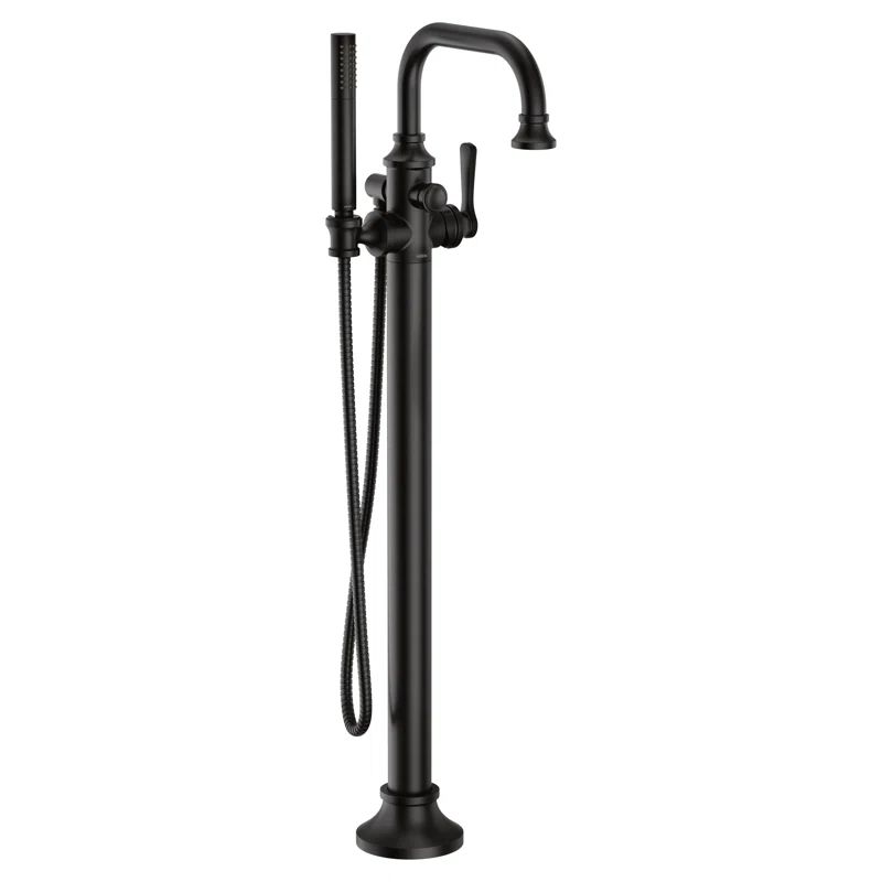 Matte Black Metal Floor Mounted Tub Faucet with Handshower