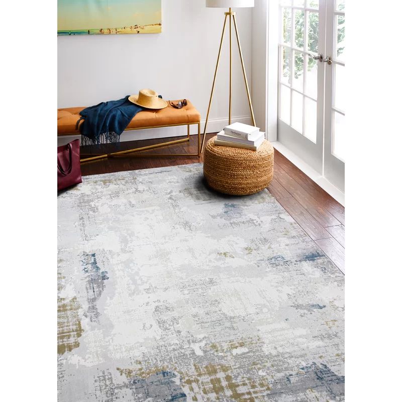 Modern Abstract Blue 8' x 10' Rectangular Synthetic Area Rug