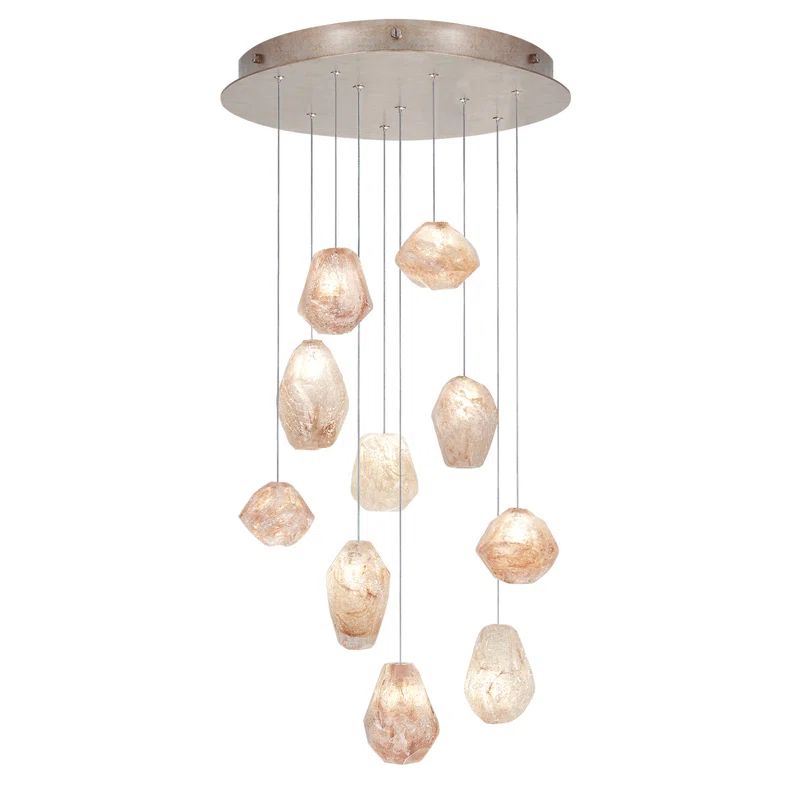 Aurora Quartz Glass 10-Light LED Pendant with Gold Leaf Canopy