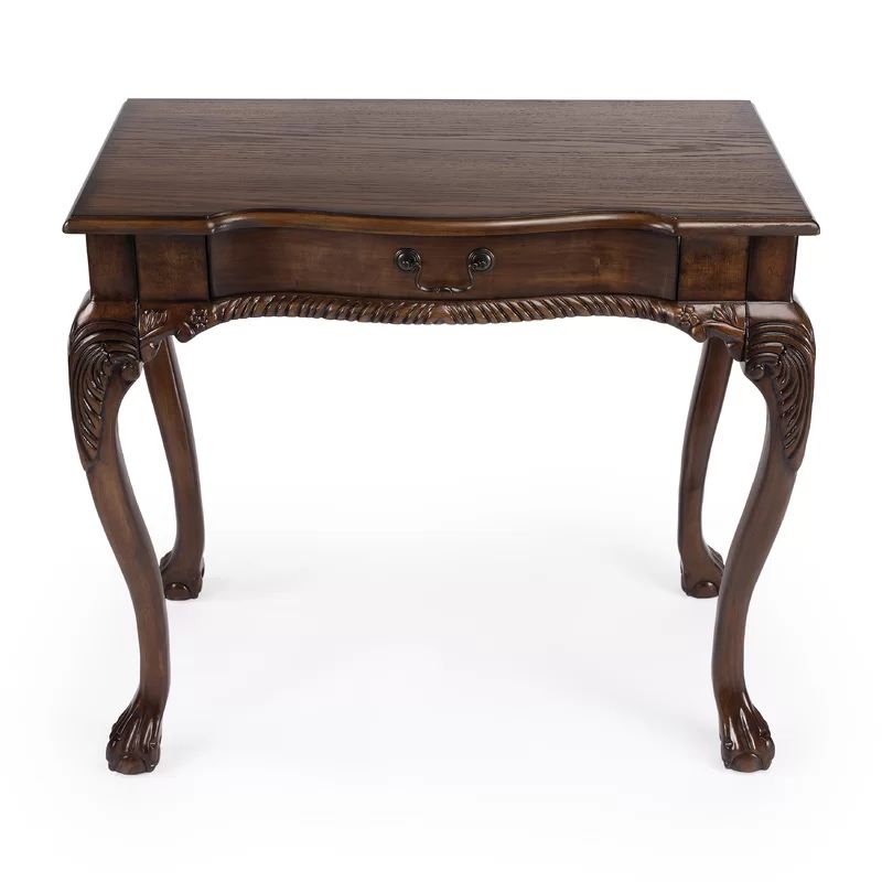 Vintage Oak Hand-Carved Writing Desk with Spacious Drawer