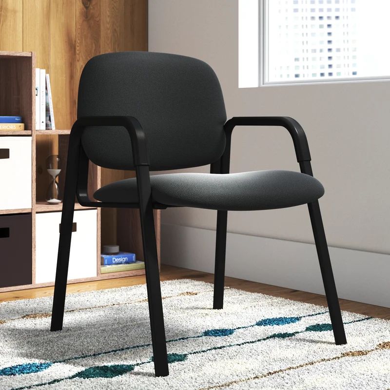 Iron Ore Fabric and Black Metal Frame Guest Chair with Fixed Arms