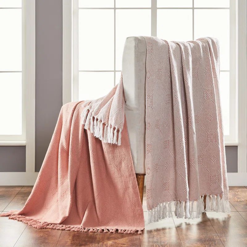 Coral Crème Knitted Cotton Reversible Throw Blanket, 50" x 60", Pack of 2