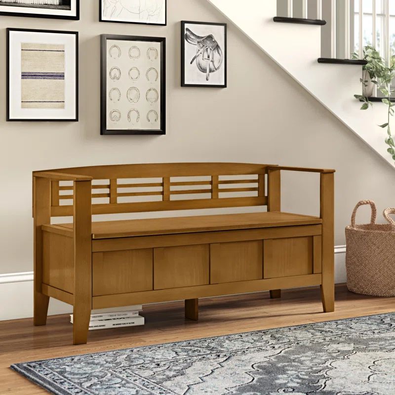 Avalon Light Brown Solid Pine Wood Entryway Storage Bench with Backrest