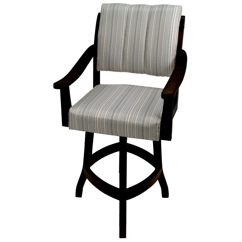 Elegant Swivel Black Wood Counter Stool with Custom Upholstery