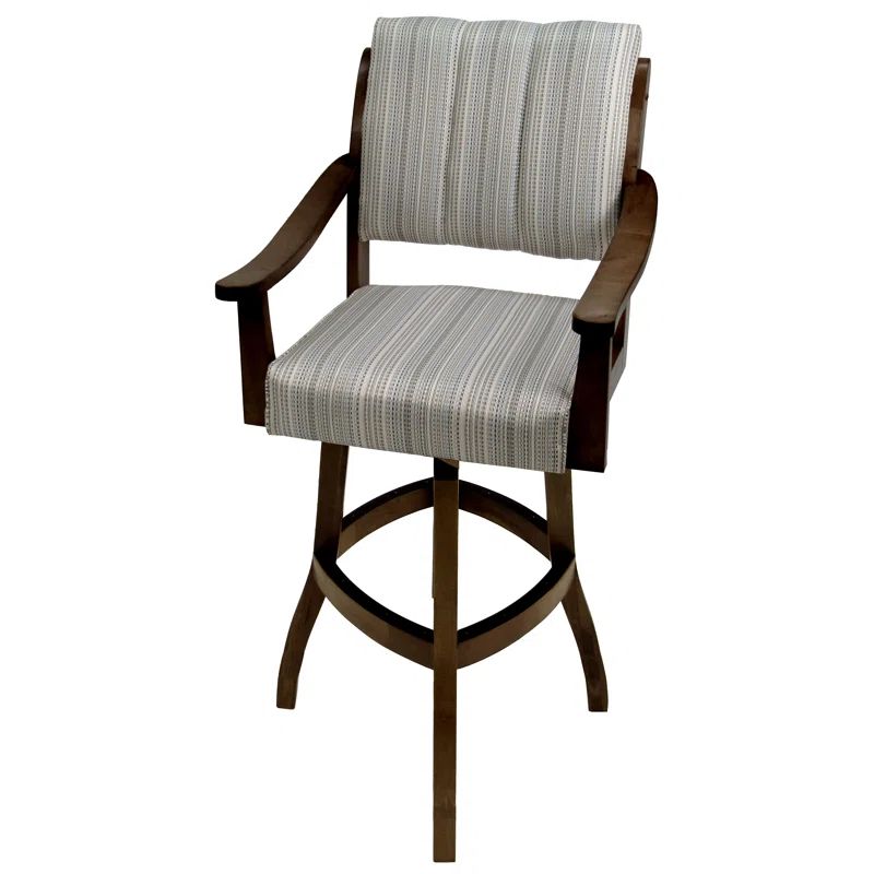 Extra Tall Brown Swivel Wood Bar Stool with Upholstered Seat