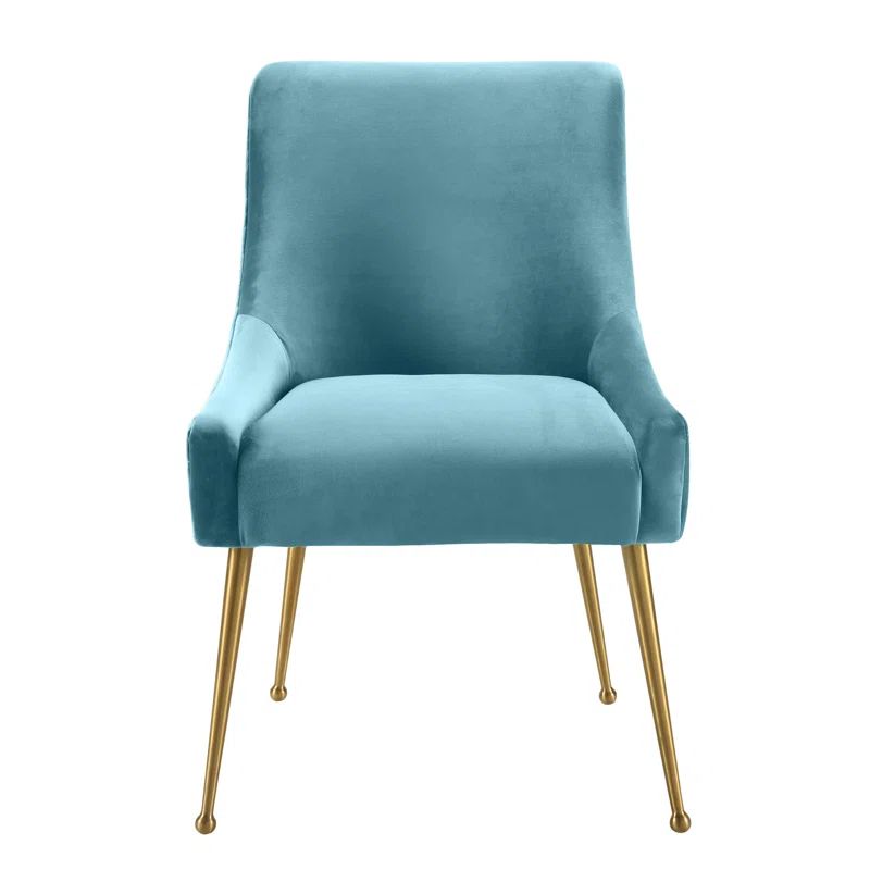 Sea Blue Velvet Upholstered Side Chair with Gold Legs