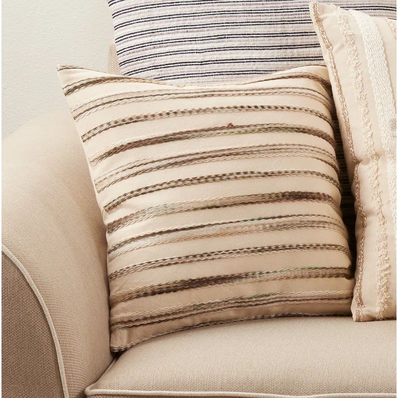 Large Beige Woven Cotton Coastal Throw Pillow