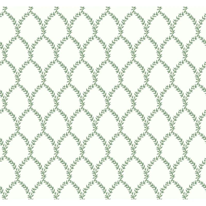 Laurel Leaf Arc 27' x 27" Removable Wallpaper Roll in Green/White