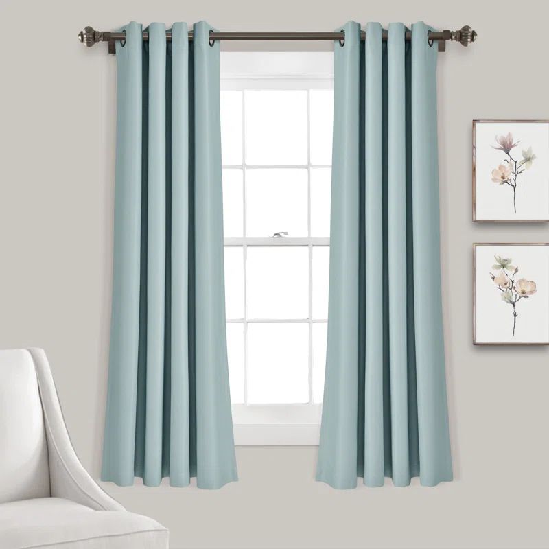 Blue Polyester Blackout Grommet Curtain Panels, 52" x 84"