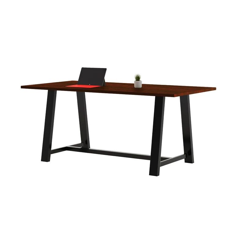 Mahogany and Black Solid Wood Rectangular Dining Table