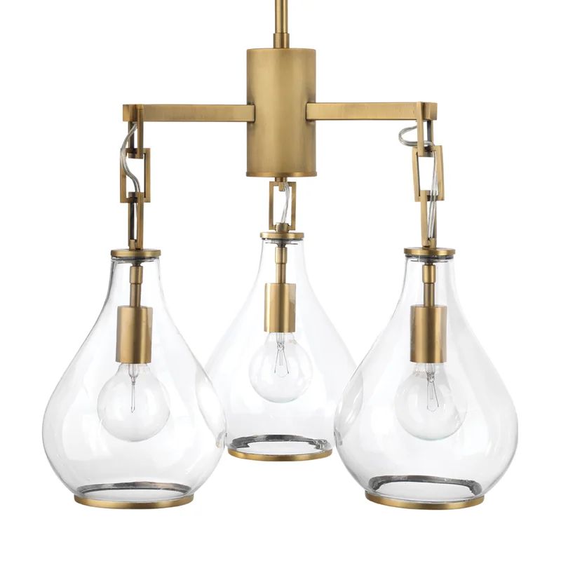 Mini 3-Light Antique Brass Chandelier with Clear Glass Shades