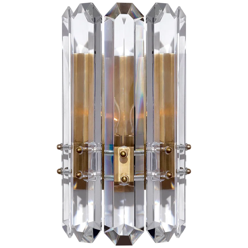 Hand-Rubbed Antique Brass Crystal Wall Sconce