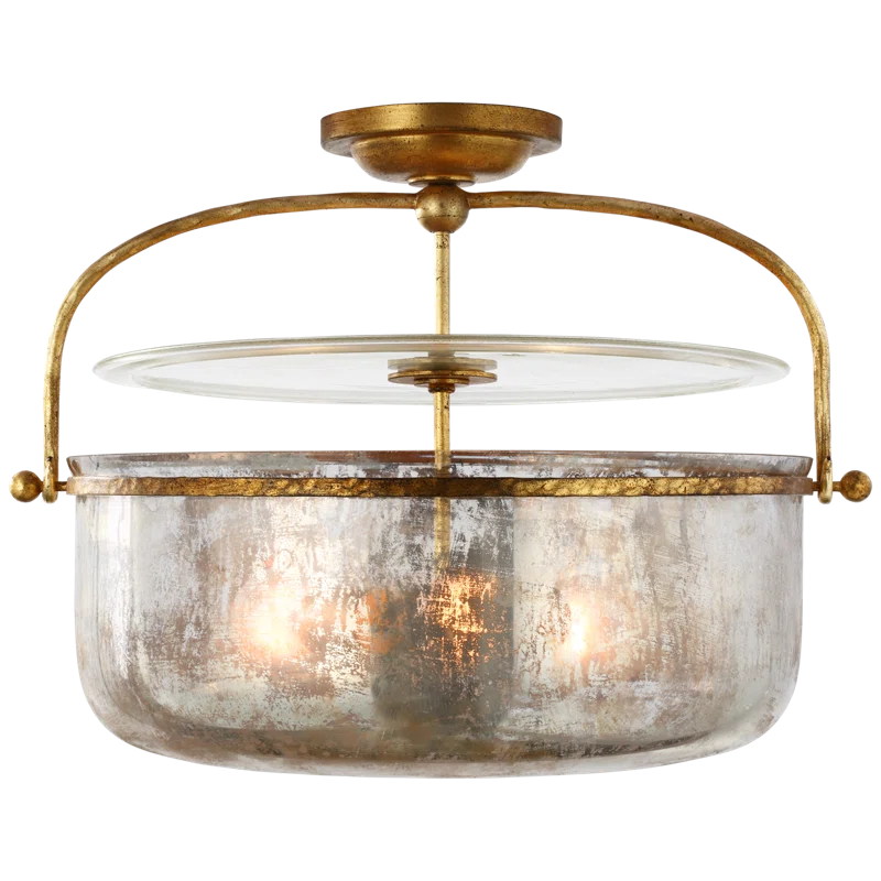 Gilded Iron and Mercury Glass Drum Ceiling Light