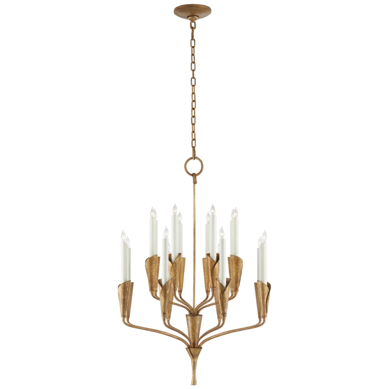 Golded Iron 16-Light Crystal Candle Chandelier