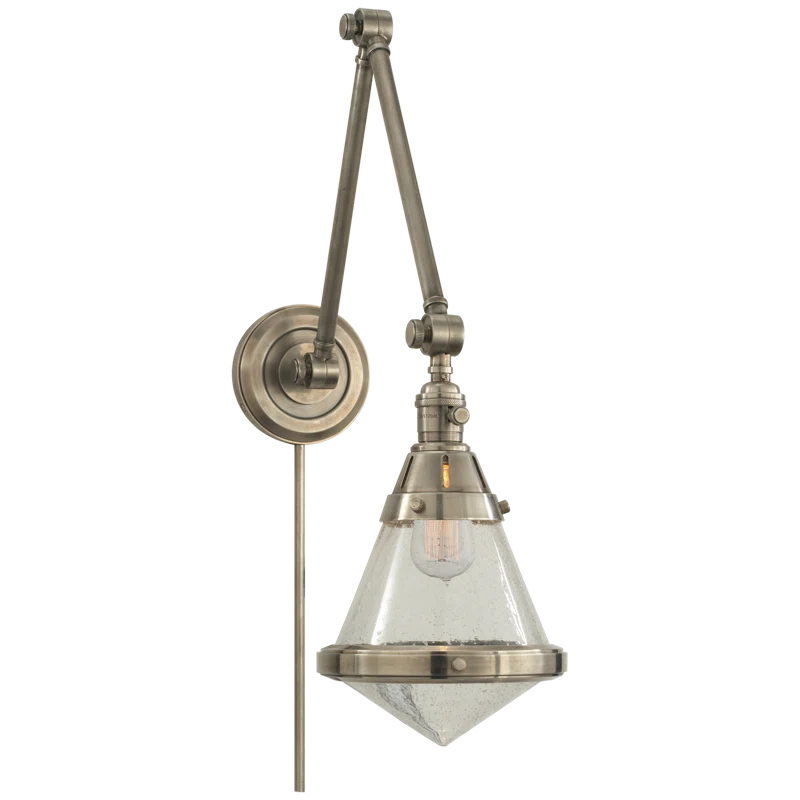 Gale Library 21.5" Nickel Dimmable Wall Sconce with Glass Shade