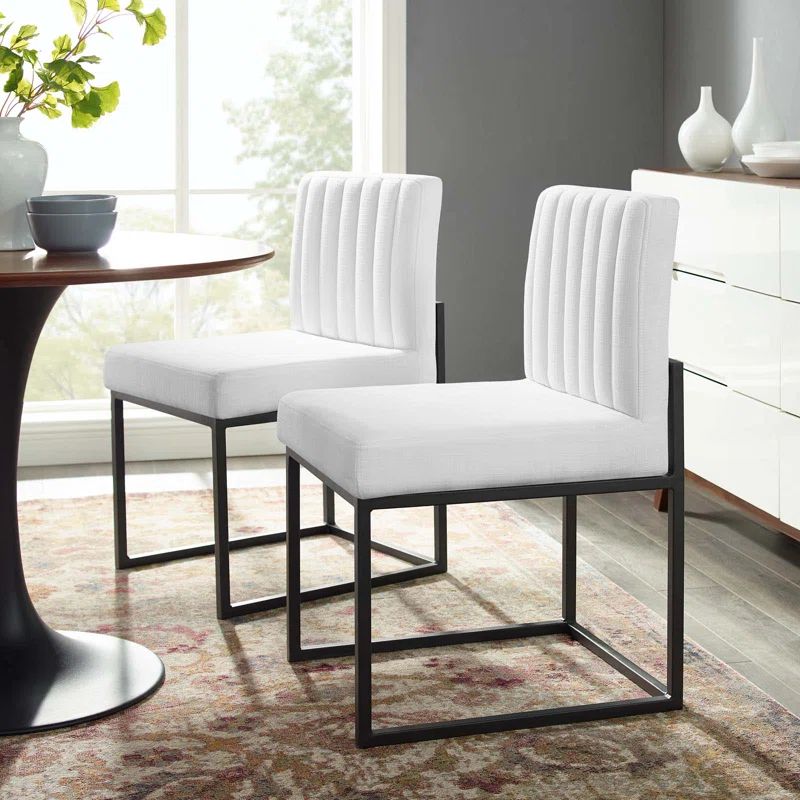 Modern Black & White Channel Tufted Metal Side Chair
