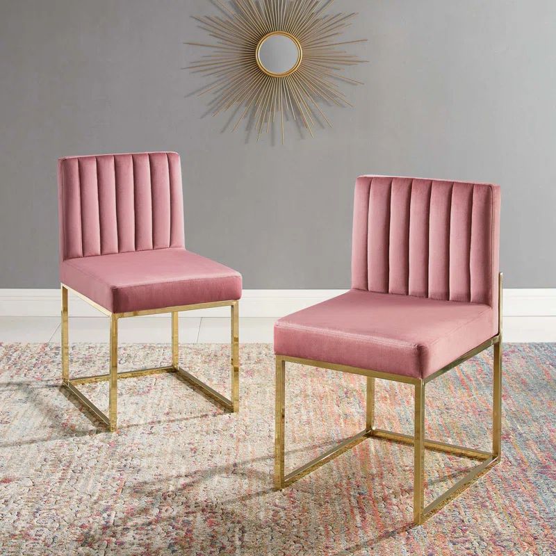 Dusty Rose Velvet Upholstered Side Chair with Gold Metal Frame